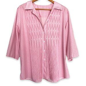 Foxcroft Pink Pinch-Pleated 3/4 Sleeve Top
